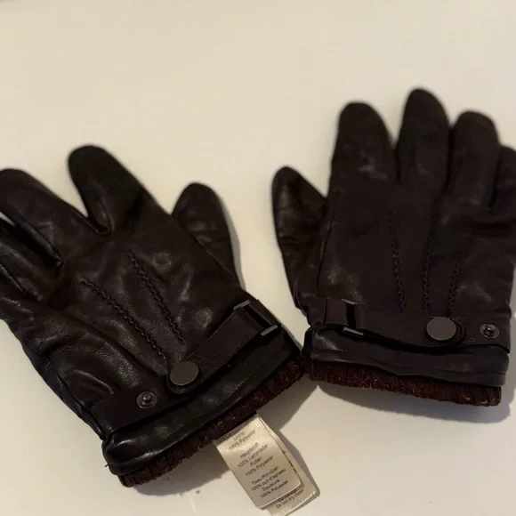 Men's Brown Leather Gloves fuzzy lining size 10 - Picture 3 of 7